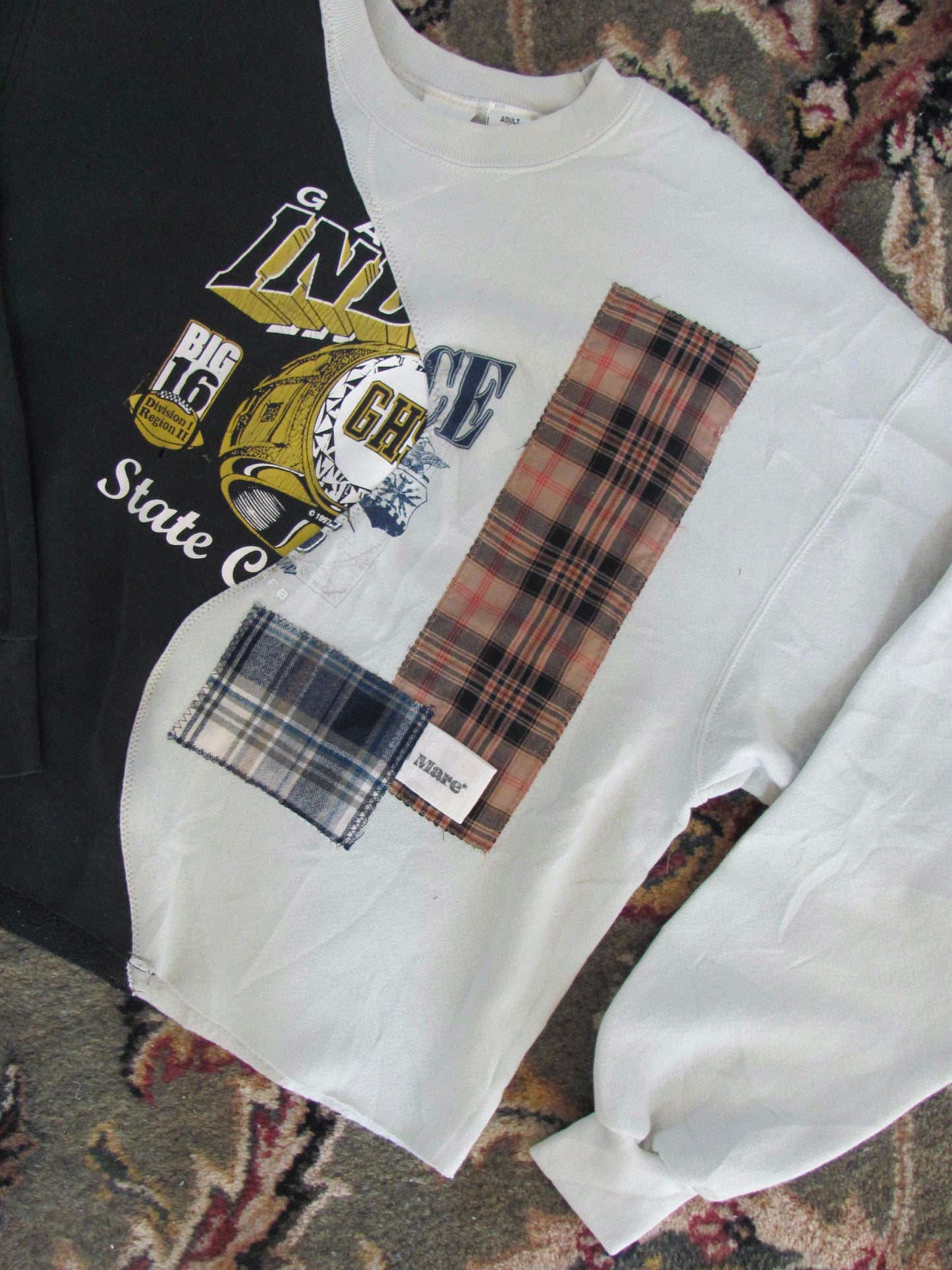 Two Tone Patch Work Crew Neck