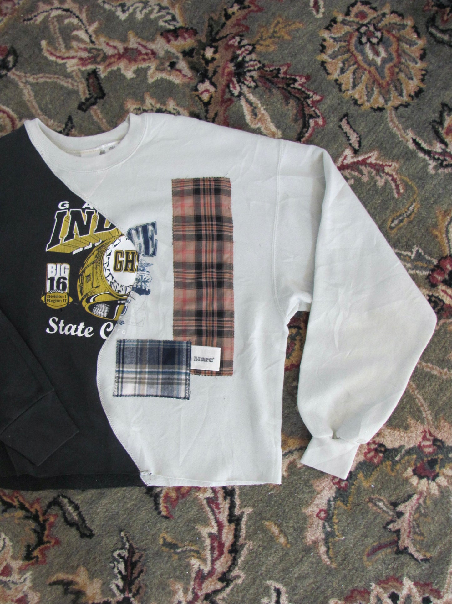 Two Tone Patch Work Crew Neck