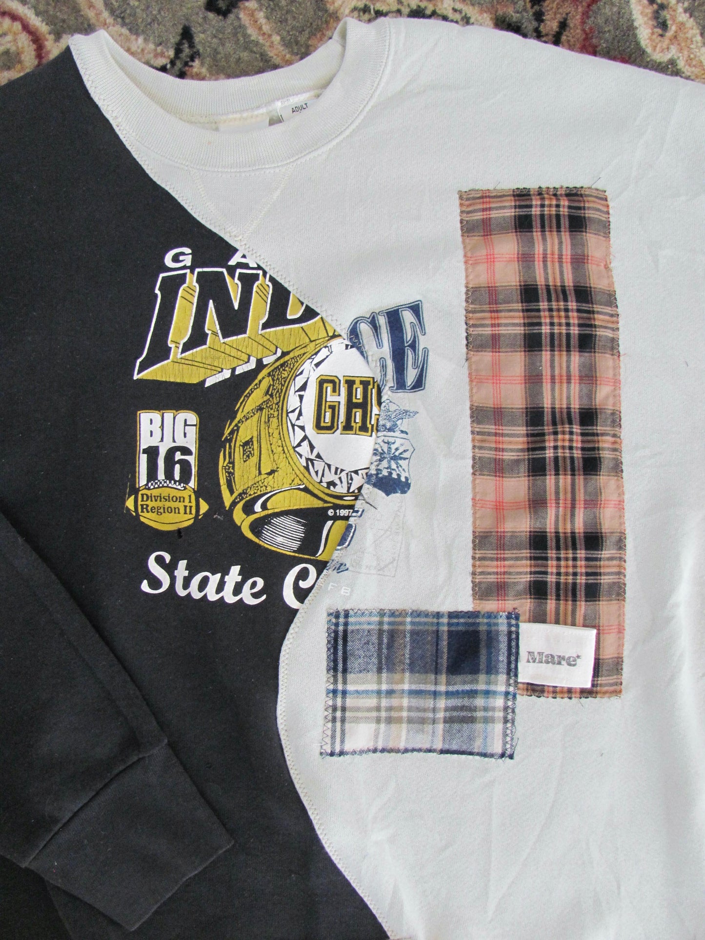 Two Tone Patch Work Crew Neck